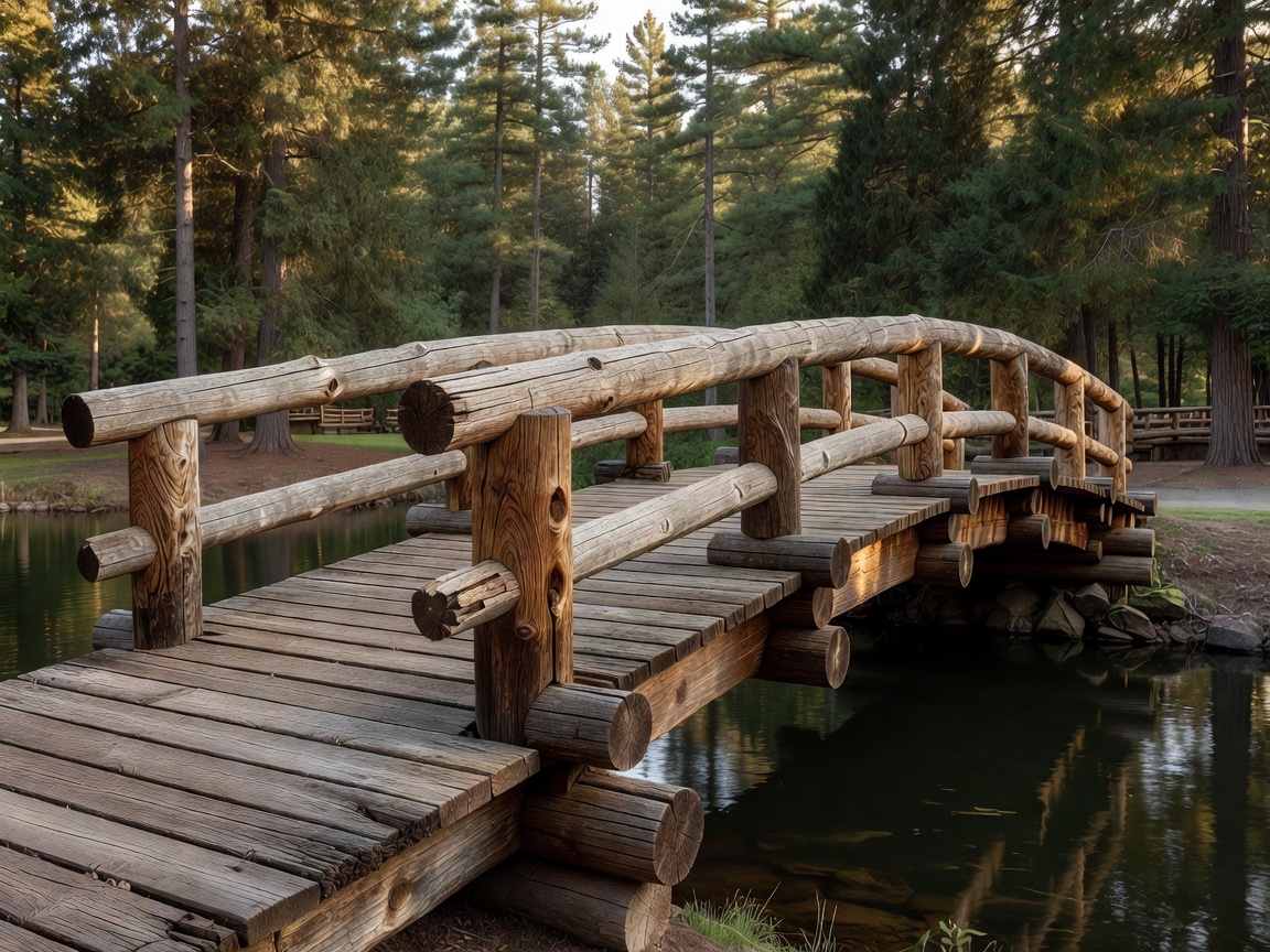 Aged natural timber bridge representing the lodge architectural style at Casino Rama Resort