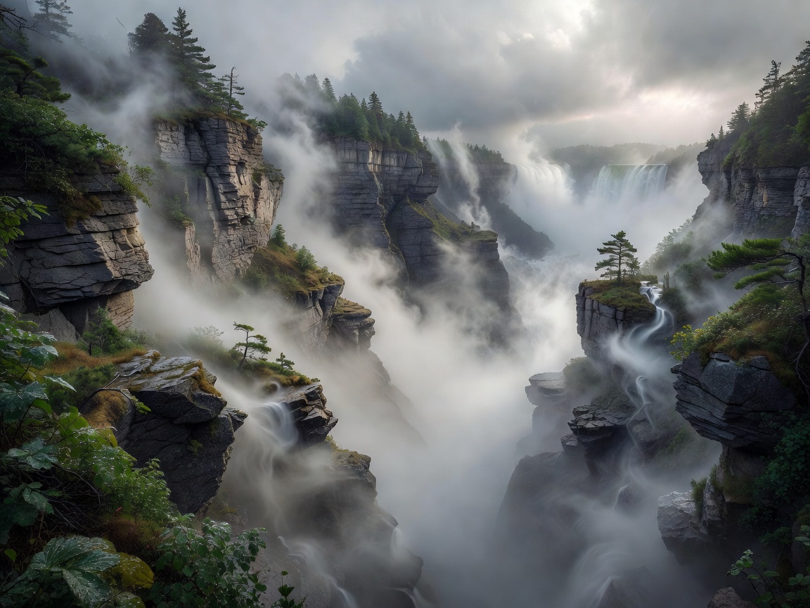 Dramatic deep mist gorge views representing the natural Niagara Escarpment landscape near Fallsview
