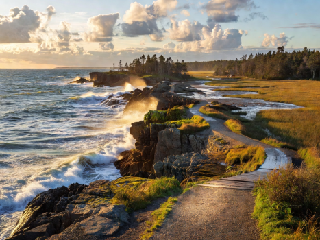 Glistening Atlantic coastline representing the coastal scenic pathways surrounding Moncton, New Brunswick